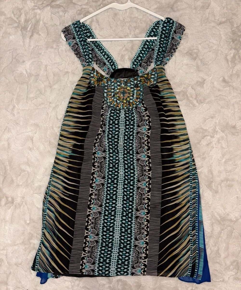 Eci New York Embellished Sleeveless Printed Dress